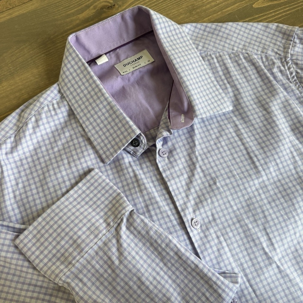 Duchamp Men's Large Slim‎ Fit Long Sleeve Button Up Dress Collared Shirt Top